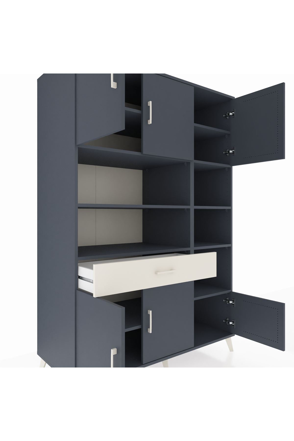 Kronos Dolap 10 Raflı Tek Çekmeceli 6 Kapaklı 132x59x195 Antrasit-Antrasit/Aytaşı