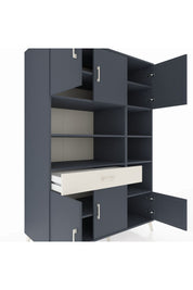 Kronos Dolap 10 Raflı Tek Çekmeceli 6 Kapaklı 132x59x195 Antrasit-Antrasit/Aytaşı