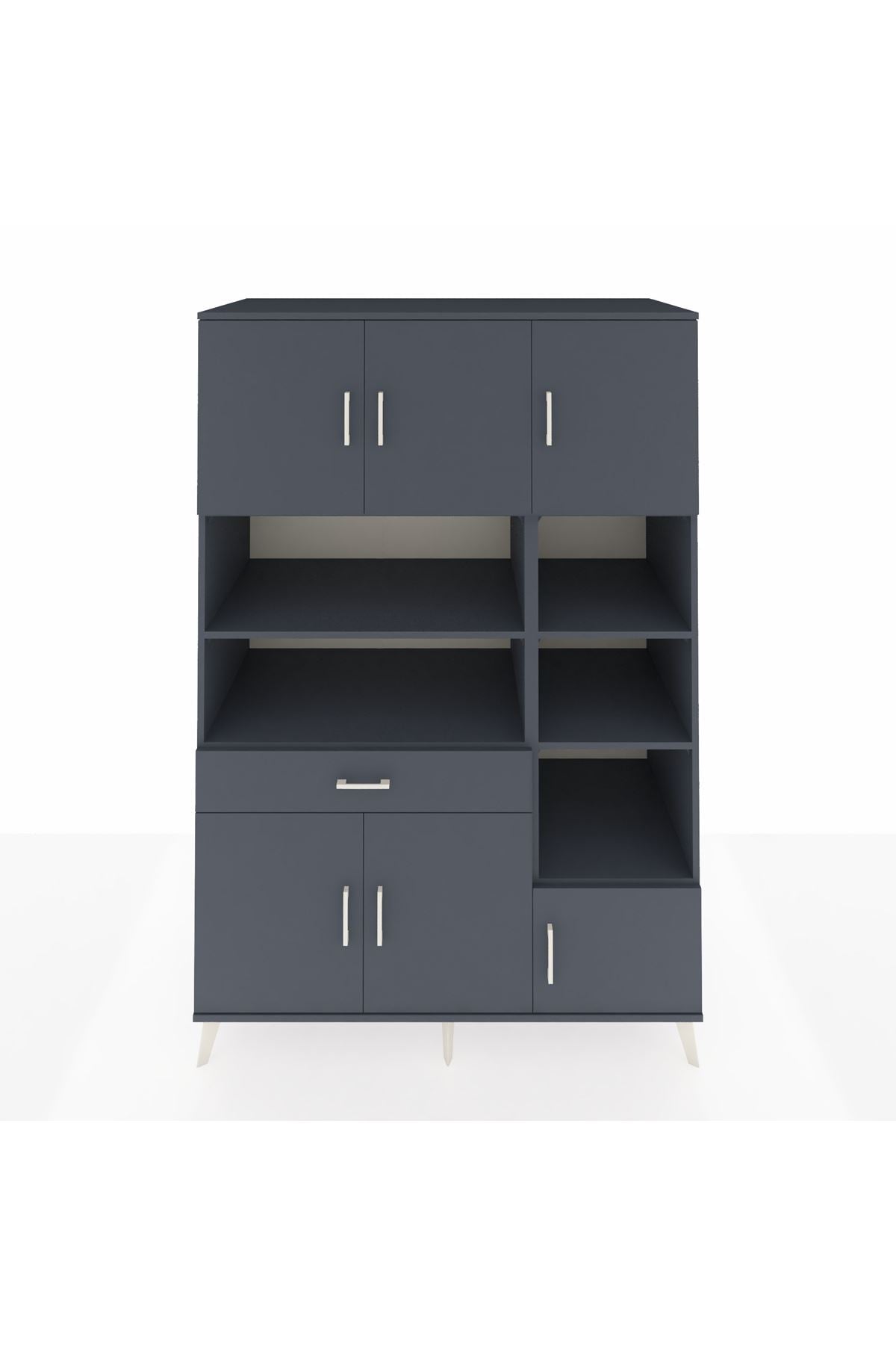Kronos Dolap 10 Raflı Tek Çekmeceli 6 Kapaklı 132x59x195 Antrasit-Antrasit/Antrasit