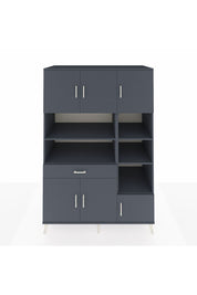 Kronos Dolap 10 Raflı Tek Çekmeceli 6 Kapaklı 132x59x195 Antrasit-Antrasit/Antrasit