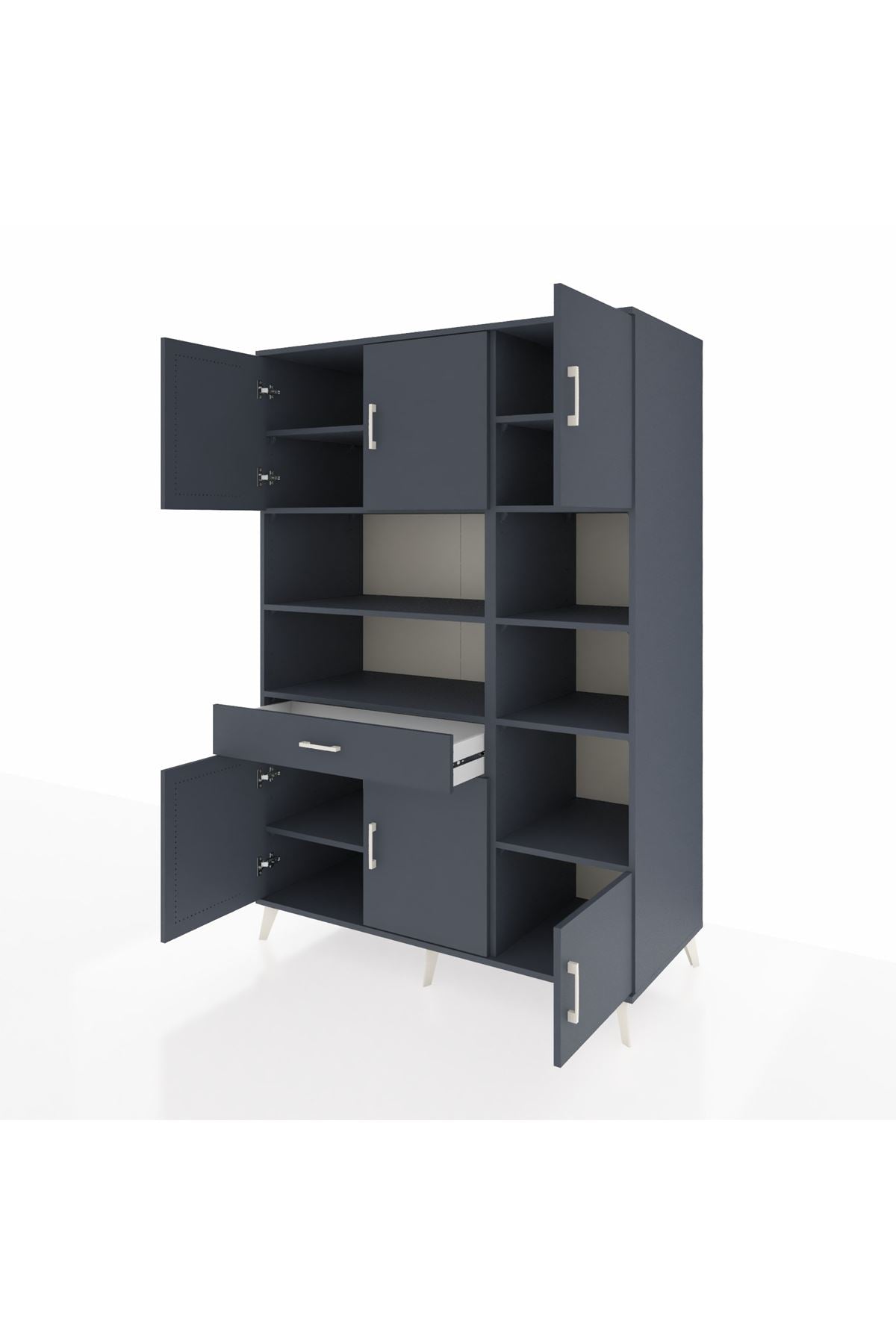 Kronos Dolap 10 Raflı Tek Çekmeceli 6 Kapaklı 132x59x195 Antrasit-Antrasit/Antrasit