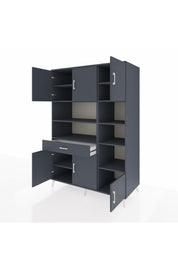 Kronos Dolap 10 Raflı Tek Çekmeceli 6 Kapaklı 132x59x195 Antrasit-Antrasit/Antrasit