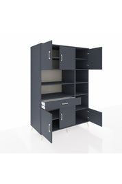 Kronos Dolap 10 Raflı Tek Çekmeceli 6 Kapaklı 132x59x195 Antrasit-Antrasit/Antrasit