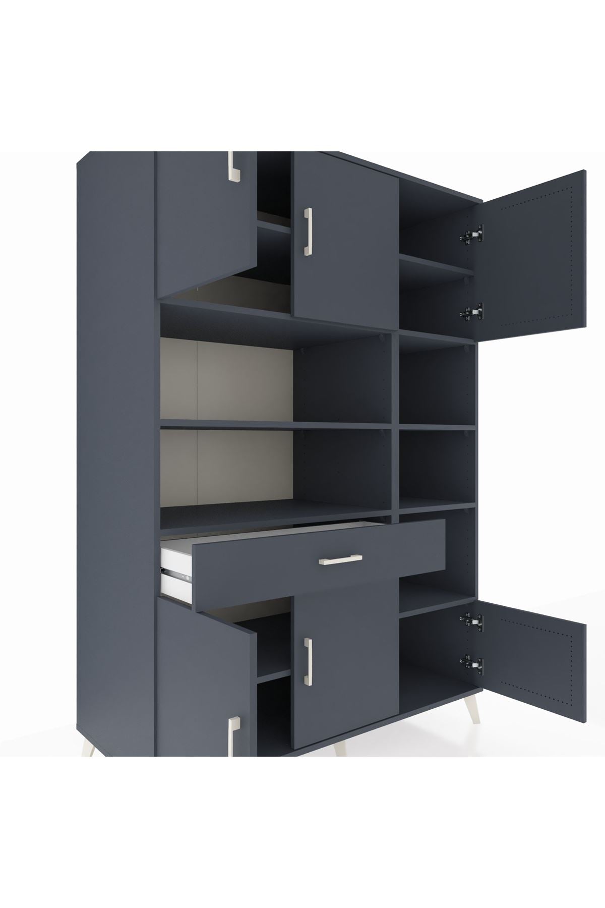 Kronos Dolap 10 Raflı Tek Çekmeceli 6 Kapaklı 132x59x195 Antrasit-Antrasit/Antrasit