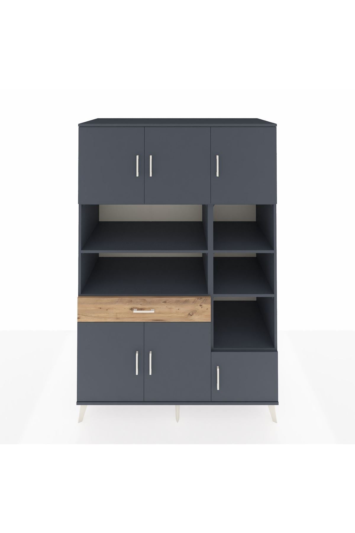 Kronos Dolap 10 Raflı Tek Çekmeceli 6 Kapaklı 132x59x195 Antrasit-Antrasit/Çam