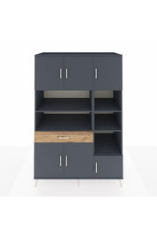 Kronos Dolap 10 Raflı Tek Çekmeceli 6 Kapaklı 132x59x195 Antrasit-Antrasit/Çam