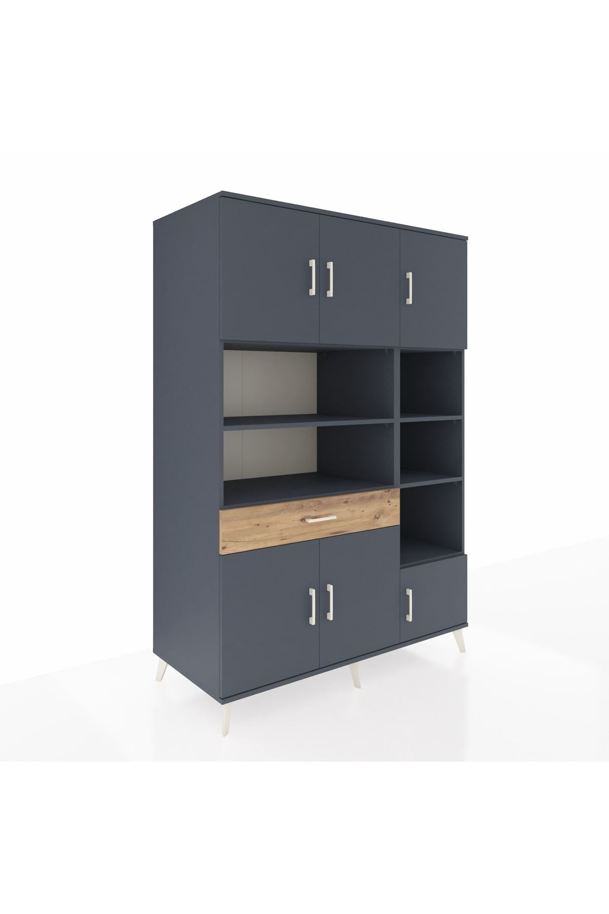 Kronos Dolap 10 Raflı Tek Çekmeceli 6 Kapaklı 132x59x195 Antrasit-Antrasit/Çam