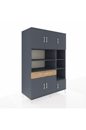 Kronos Dolap 10 Raflı Tek Çekmeceli 6 Kapaklı 132x59x195 Antrasit-Antrasit/Çam