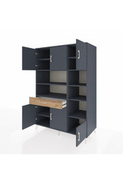 Kronos Dolap 10 Raflı Tek Çekmeceli 6 Kapaklı 132x59x195 Antrasit-Antrasit/Çam