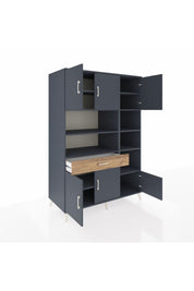 Kronos Dolap 10 Raflı Tek Çekmeceli 6 Kapaklı 132x59x195 Antrasit-Antrasit/Çam