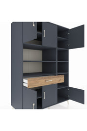 Kronos Dolap 10 Raflı Tek Çekmeceli 6 Kapaklı 132x59x195 Antrasit-Antrasit/Çam