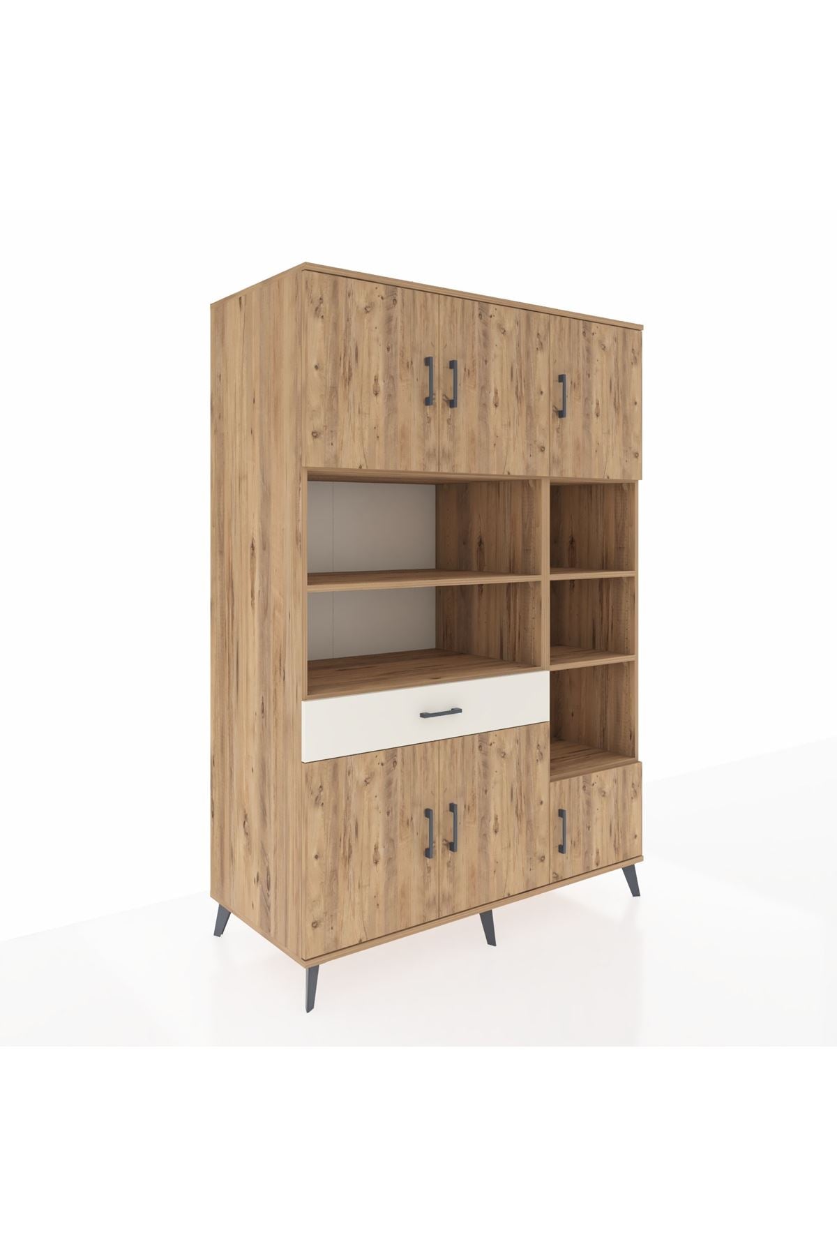 Kronos Dolap 10 Raflı Tek Çekmeceli 6 Kapaklı 132x59x195 Çam-Çam/Aytaşı