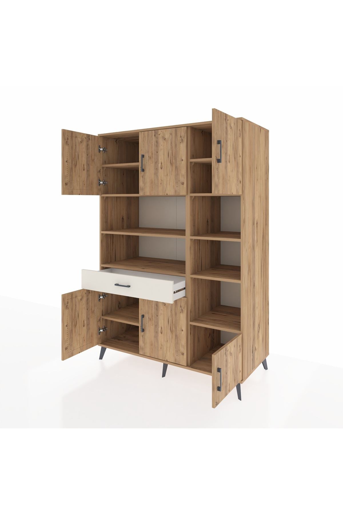 Kronos Dolap 10 Raflı Tek Çekmeceli 6 Kapaklı 132x59x195 Çam-Çam/Aytaşı