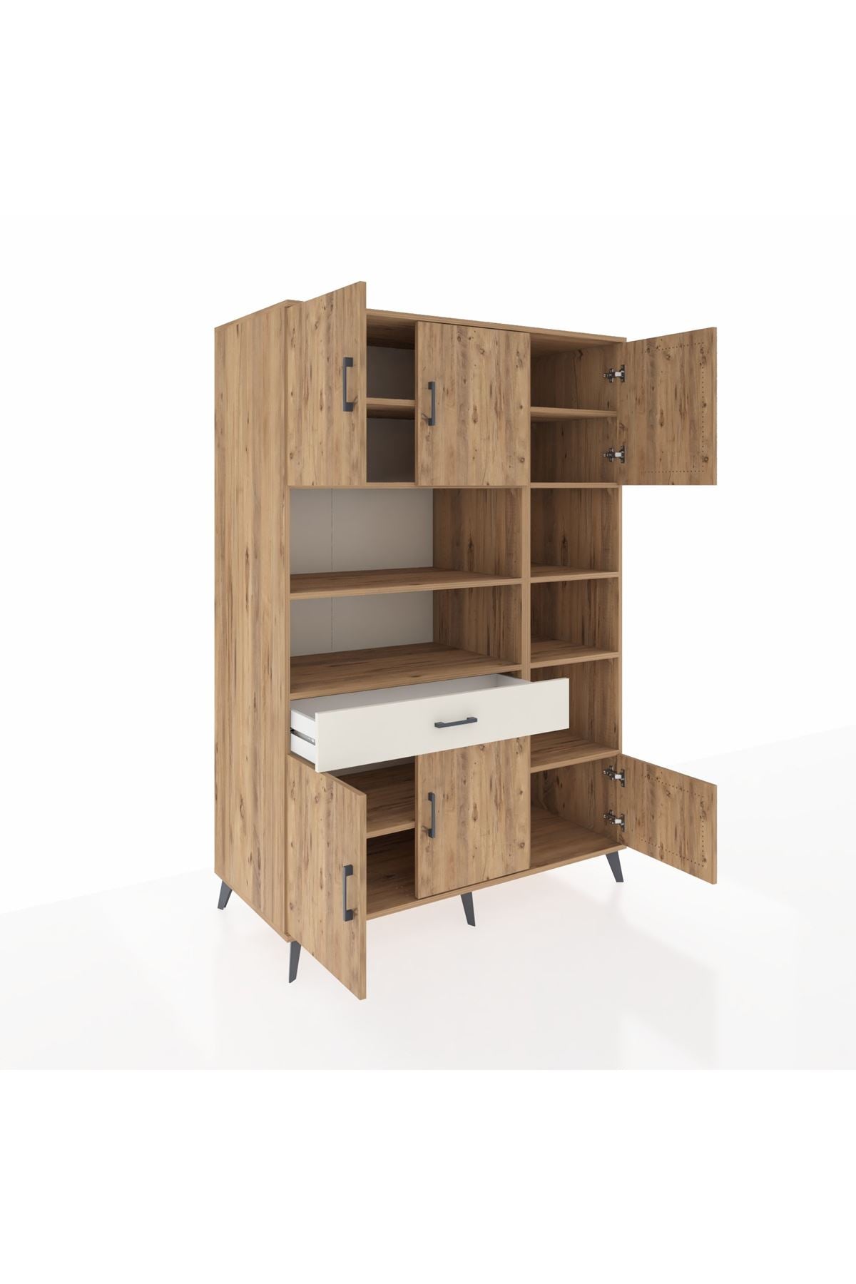 Kronos Dolap 10 Raflı Tek Çekmeceli 6 Kapaklı 132x59x195 Çam-Çam/Aytaşı