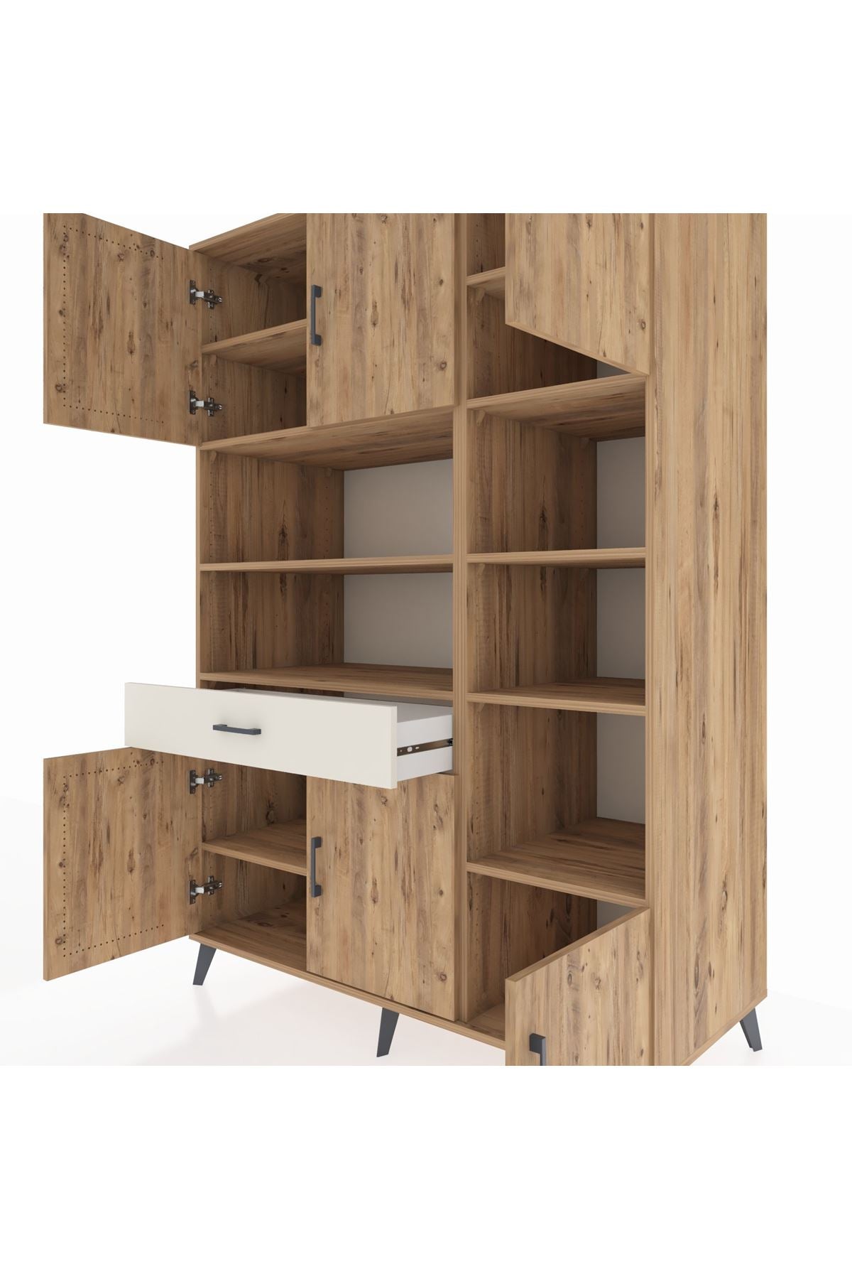 Kronos Dolap 10 Raflı Tek Çekmeceli 6 Kapaklı 132x59x195 Çam-Çam/Aytaşı