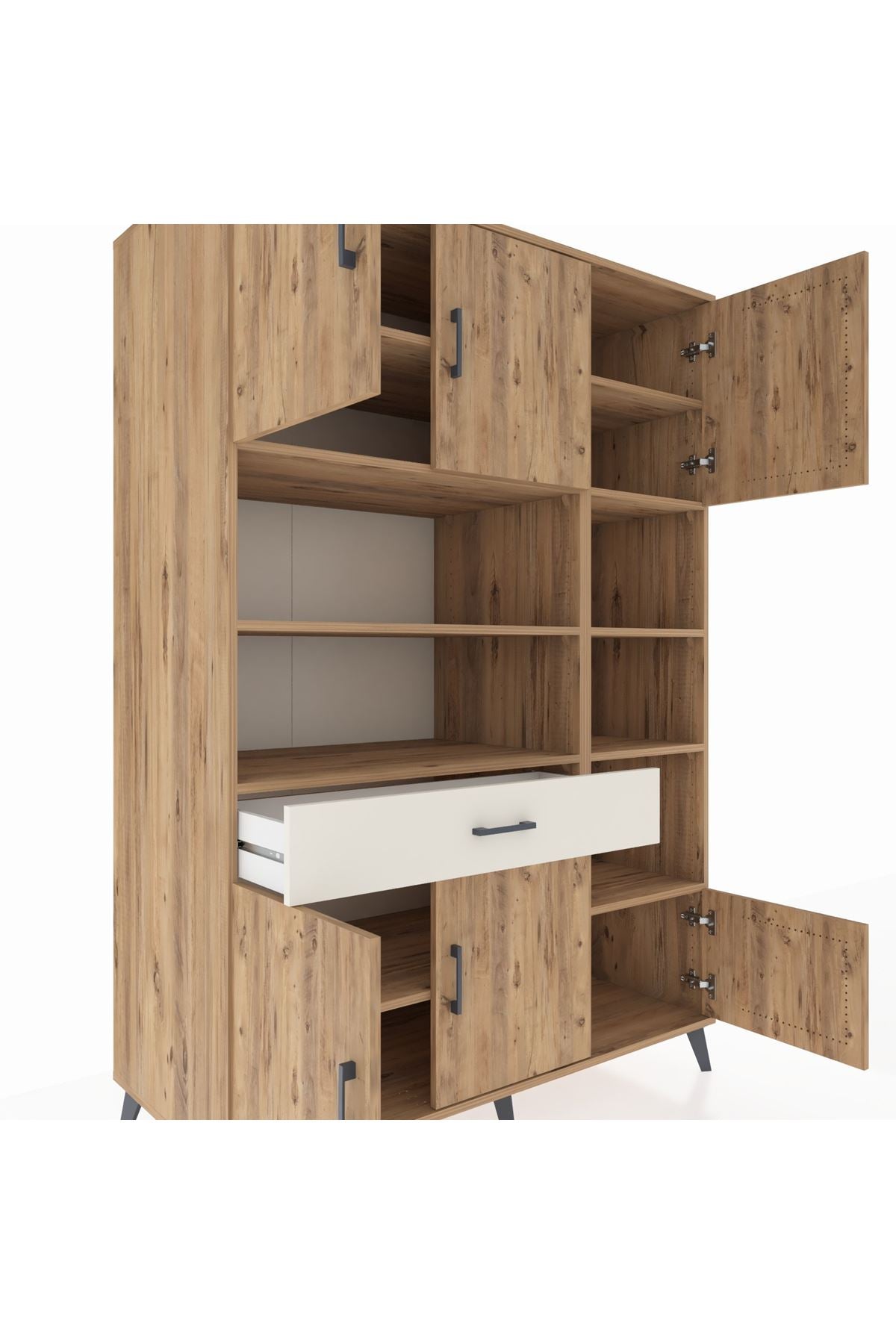 Kronos Dolap 10 Raflı Tek Çekmeceli 6 Kapaklı 132x59x195 Çam-Çam/Aytaşı