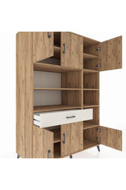 Kronos Dolap 10 Raflı Tek Çekmeceli 6 Kapaklı 132x59x195 Çam-Çam/Aytaşı