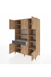 Kronos Dolap 10 Raflı Tek Çekmeceli 6 Kapaklı 132x59x195 Çam-Çam/Antrasit