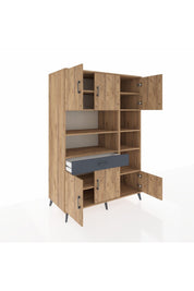 Kronos Dolap 10 Raflı Tek Çekmeceli 6 Kapaklı 132x59x195 Çam-Çam/Antrasit