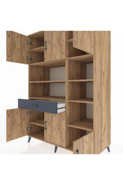 Kronos Dolap 10 Raflı Tek Çekmeceli 6 Kapaklı 132x59x195 Çam-Çam/Antrasit