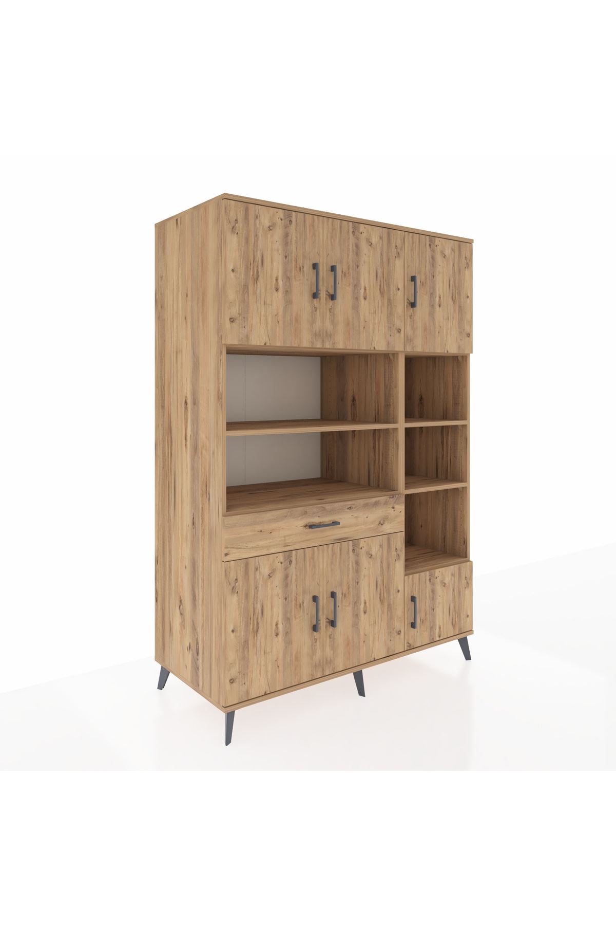 Kronos Dolap 10 Raflı Tek Çekmeceli 6 Kapaklı 132x59x195 Çam-Çam/Çam