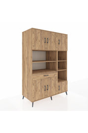 Kronos Dolap 10 Raflı Tek Çekmeceli 6 Kapaklı 132x59x195 Çam-Çam/Çam