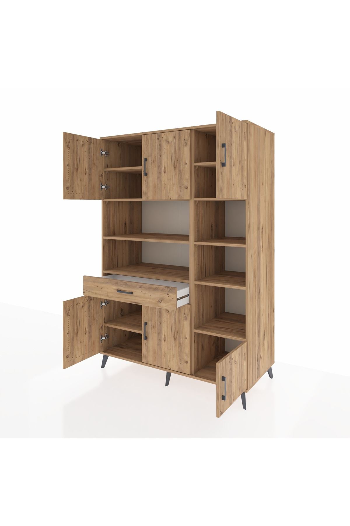 Kronos Dolap 10 Raflı Tek Çekmeceli 6 Kapaklı 132x59x195 Çam-Çam/Çam