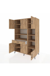 Kronos Dolap 10 Raflı Tek Çekmeceli 6 Kapaklı 132x59x195 Çam-Çam/Çam