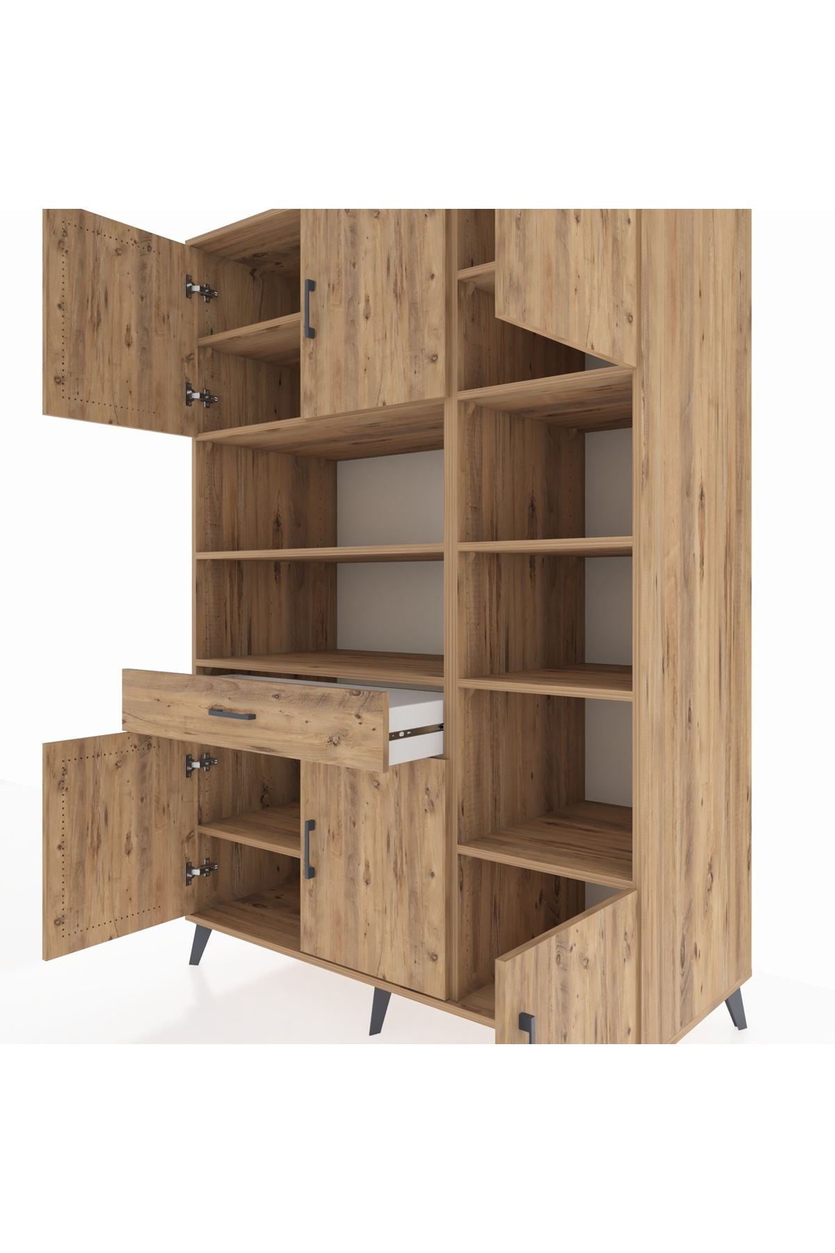 Kronos Dolap 10 Raflı Tek Çekmeceli 6 Kapaklı 132x59x195 Çam-Çam/Çam