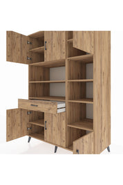 Kronos Dolap 10 Raflı Tek Çekmeceli 6 Kapaklı 132x59x195 Çam-Çam/Çam