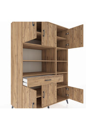 Kronos Dolap 10 Raflı Tek Çekmeceli 6 Kapaklı 132x59x195 Çam-Çam/Çam