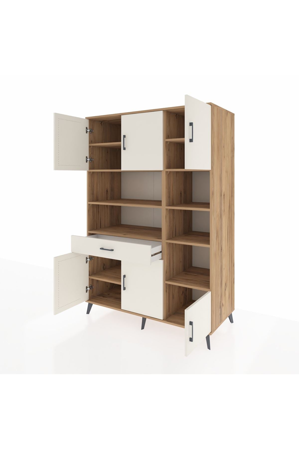 Kronos Dolap 10 Raflı Tek Çekmeceli 6 Kapaklı 132x59x195 Çam-Aytaşı/Aytaşı