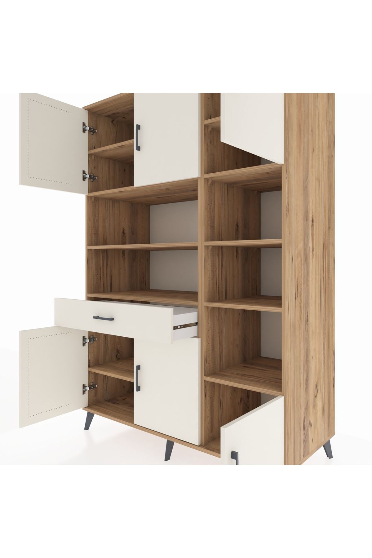 Kronos Dolap 10 Raflı Tek Çekmeceli 6 Kapaklı 132x59x195 Çam-Aytaşı/Aytaşı