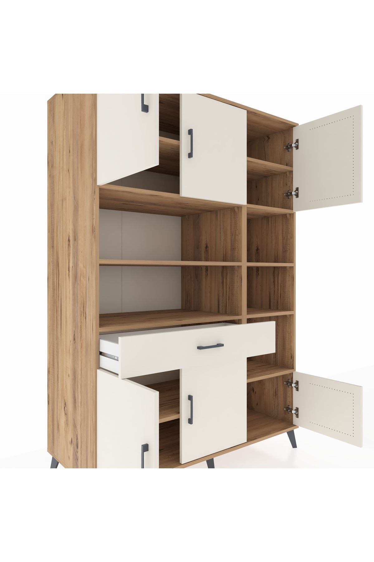 Kronos Dolap 10 Raflı Tek Çekmeceli 6 Kapaklı 132x59x195 Çam-Aytaşı/Aytaşı