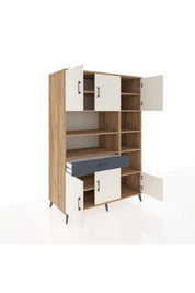 Kronos Dolap 10 Raflı Tek Çekmeceli 6 Kapaklı 132x59x195 Çam-Aytaşı/Antrasit