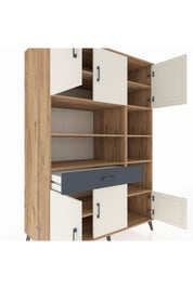 Kronos Dolap 10 Raflı Tek Çekmeceli 6 Kapaklı 132x59x195 Çam-Aytaşı/Antrasit