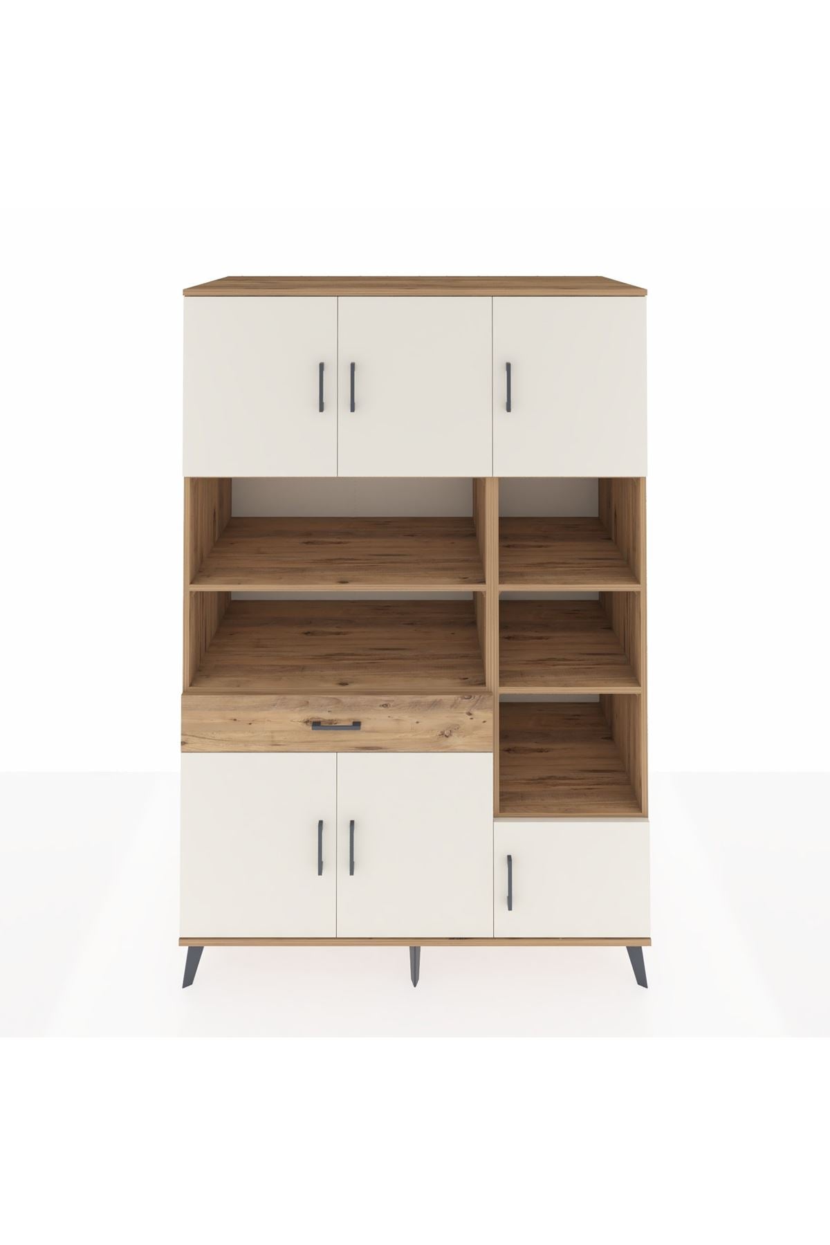 Kronos Dolap 10 Raflı Tek Çekmeceli 6 Kapaklı 132x59x195 Çam-Aytaşı/Çam