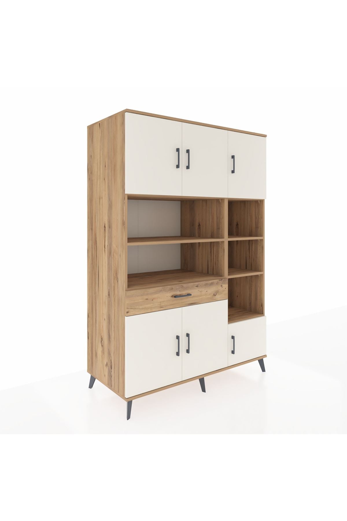 Kronos Dolap 10 Raflı Tek Çekmeceli 6 Kapaklı 132x59x195 Çam-Aytaşı/Çam