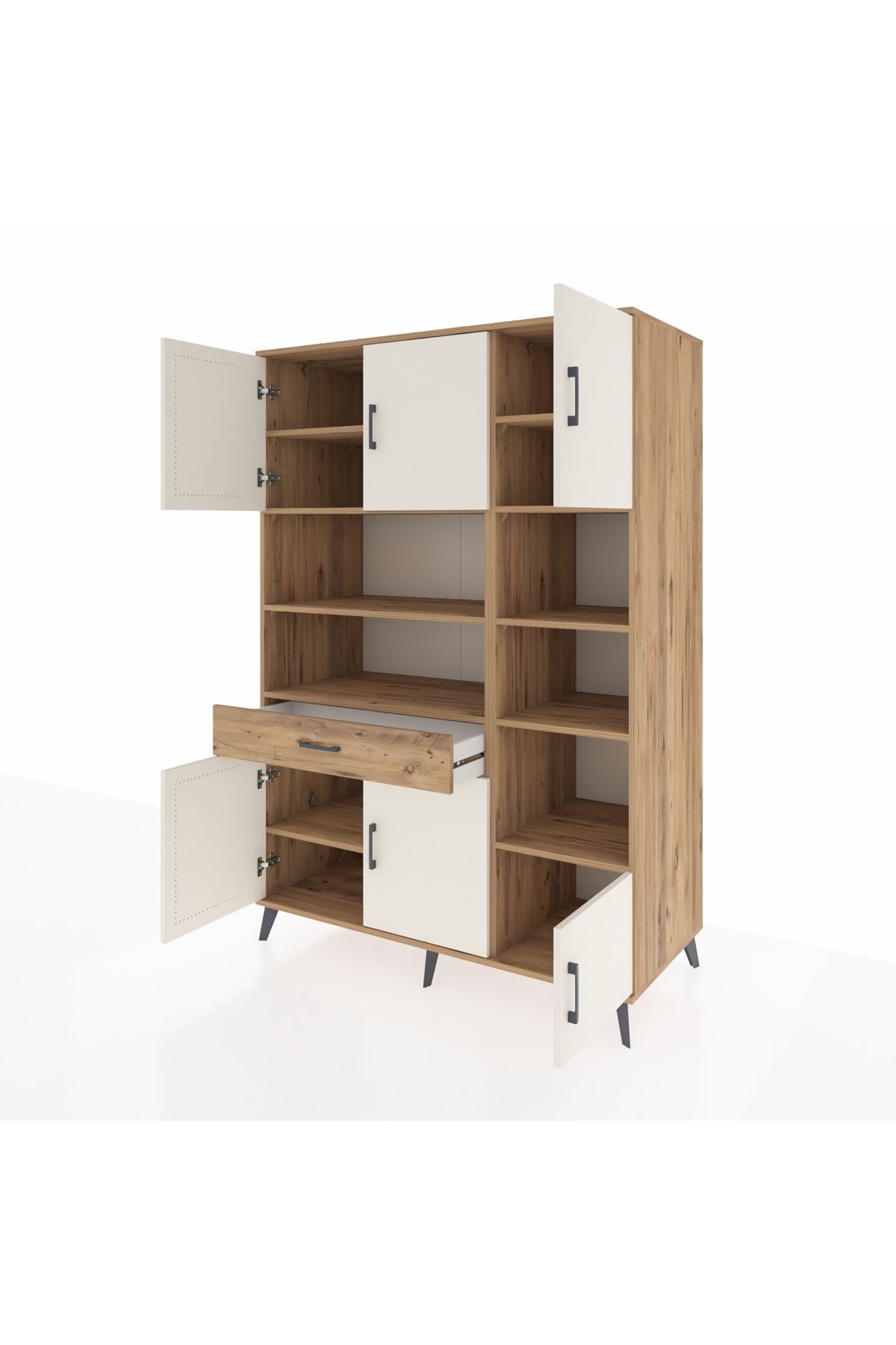 Kronos Dolap 10 Raflı Tek Çekmeceli 6 Kapaklı 132x59x195 Çam-Aytaşı/Çam