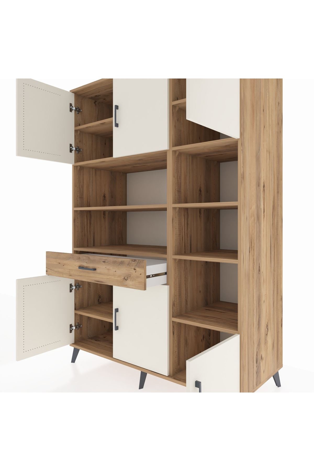 Kronos Dolap 10 Raflı Tek Çekmeceli 6 Kapaklı 132x59x195 Çam-Aytaşı/Çam