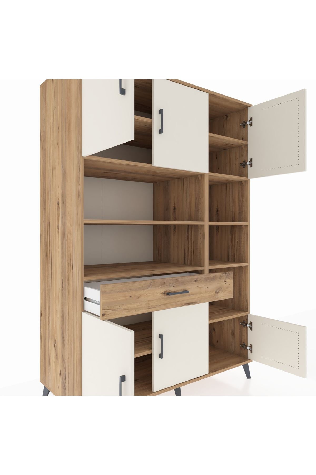 Kronos Dolap 10 Raflı Tek Çekmeceli 6 Kapaklı 132x59x195 Çam-Aytaşı/Çam