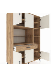 Kronos Dolap 10 Raflı Tek Çekmeceli 6 Kapaklı 132x59x195 Çam-Aytaşı/Çam