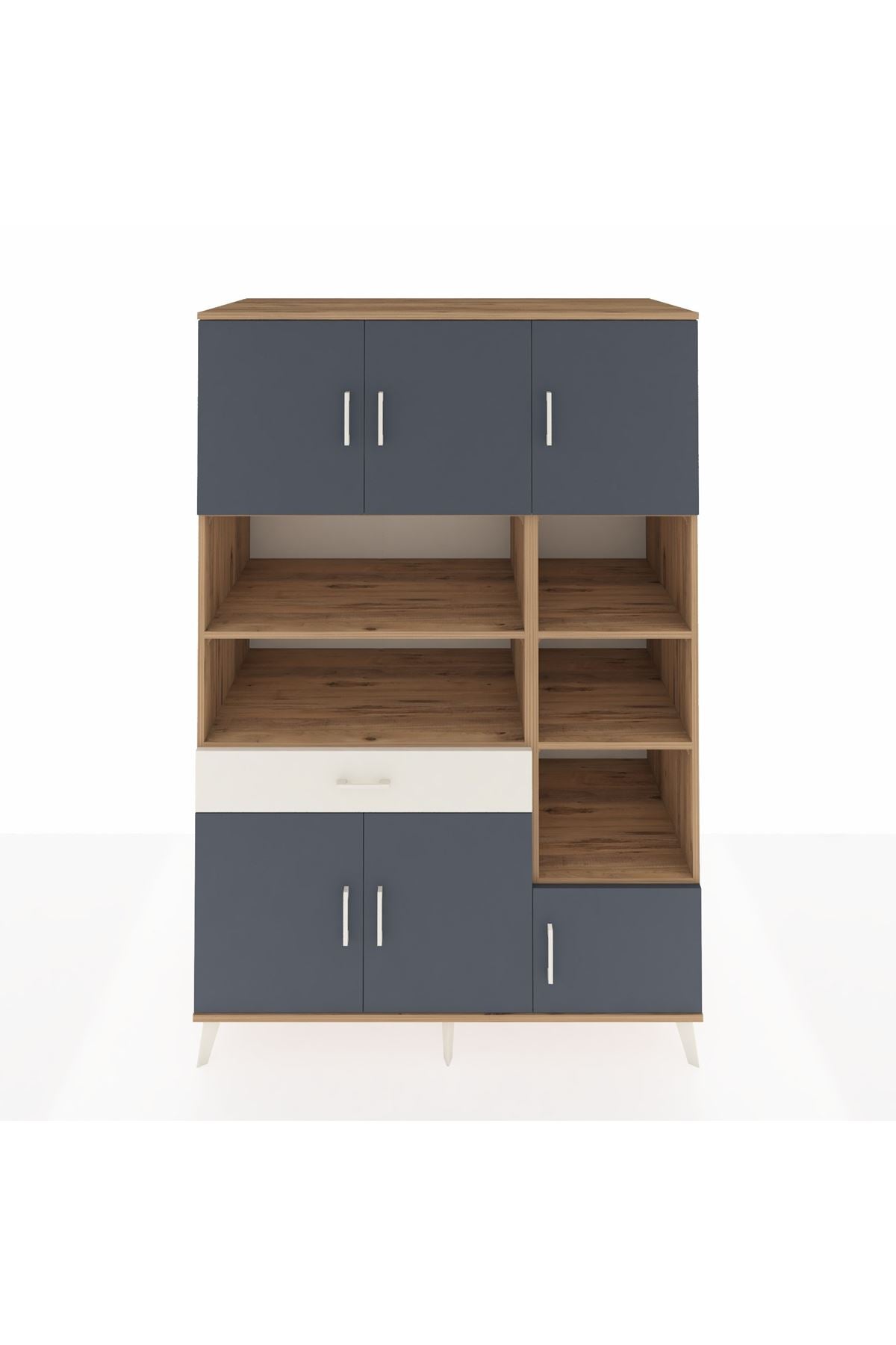 Kronos Dolap 10 Raflı Tek Çekmeceli 6 Kapaklı 132x59x195 Çam-Antrasit/Aytaşı