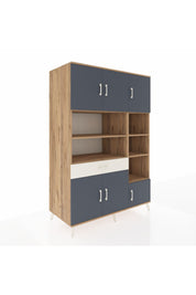 Kronos Dolap 10 Raflı Tek Çekmeceli 6 Kapaklı 132x59x195 Çam-Antrasit/Aytaşı