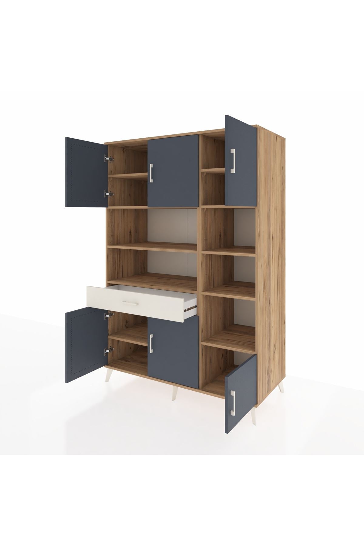 Kronos Dolap 10 Raflı Tek Çekmeceli 6 Kapaklı 132x59x195 Çam-Antrasit/Aytaşı