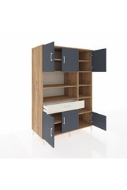 Kronos Dolap 10 Raflı Tek Çekmeceli 6 Kapaklı 132x59x195 Çam-Antrasit/Aytaşı