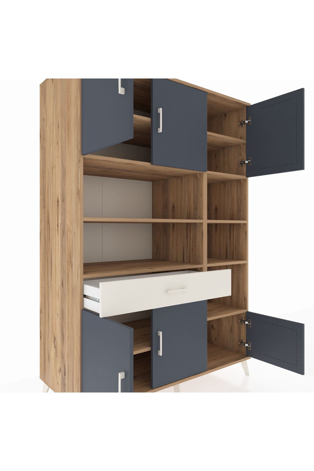 Kronos Dolap 10 Raflı Tek Çekmeceli 6 Kapaklı 132x59x195 Çam-Antrasit/Aytaşı