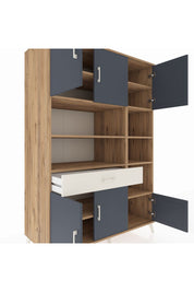 Kronos Dolap 10 Raflı Tek Çekmeceli 6 Kapaklı 132x59x195 Çam-Antrasit/Aytaşı