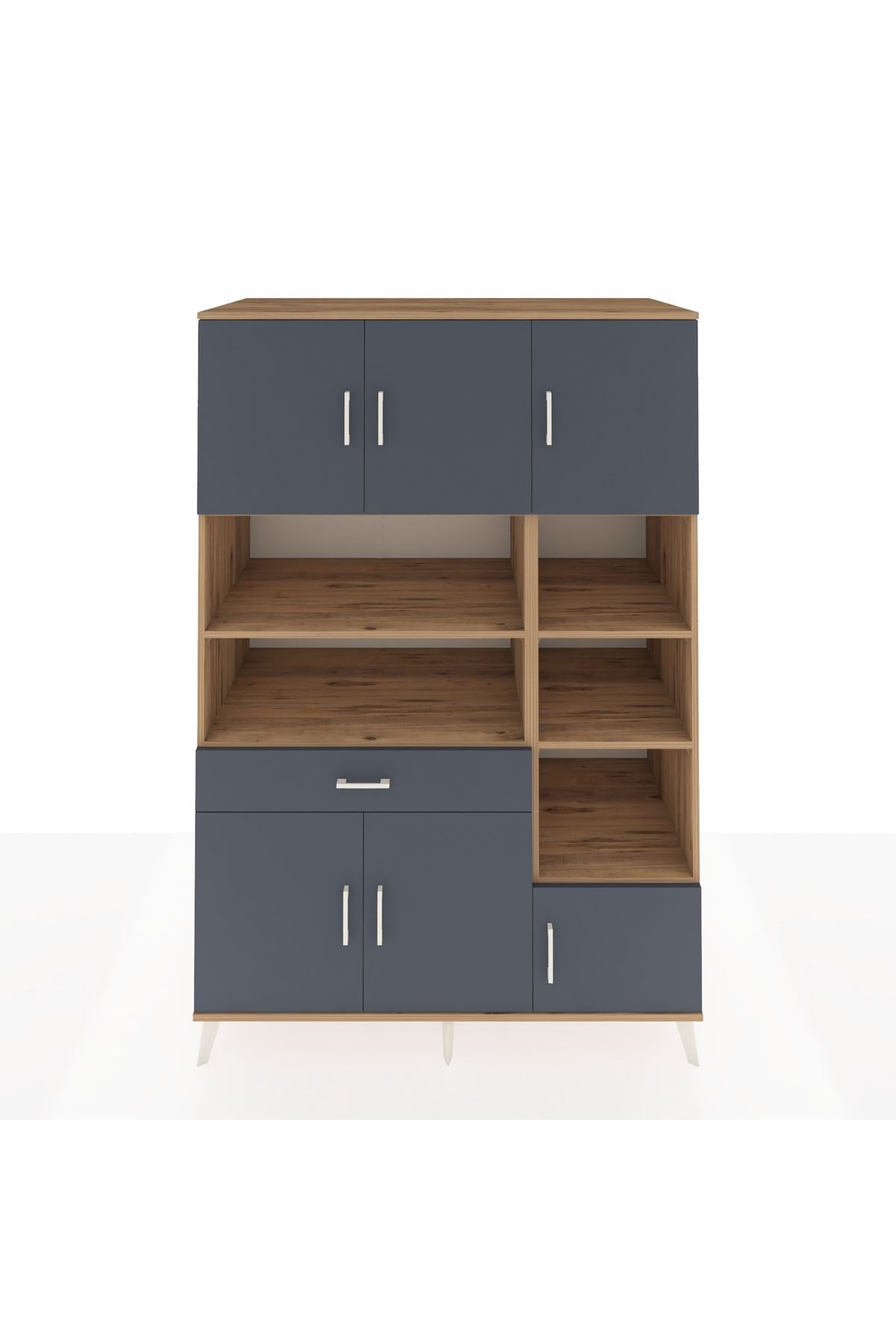 Kronos Dolap 10 Raflı Tek Çekmeceli 6 Kapaklı 132x59x195 Çam-Antrasit/Antrasit