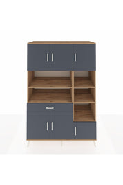 Kronos Dolap 10 Raflı Tek Çekmeceli 6 Kapaklı 132x59x195 Çam-Antrasit/Antrasit